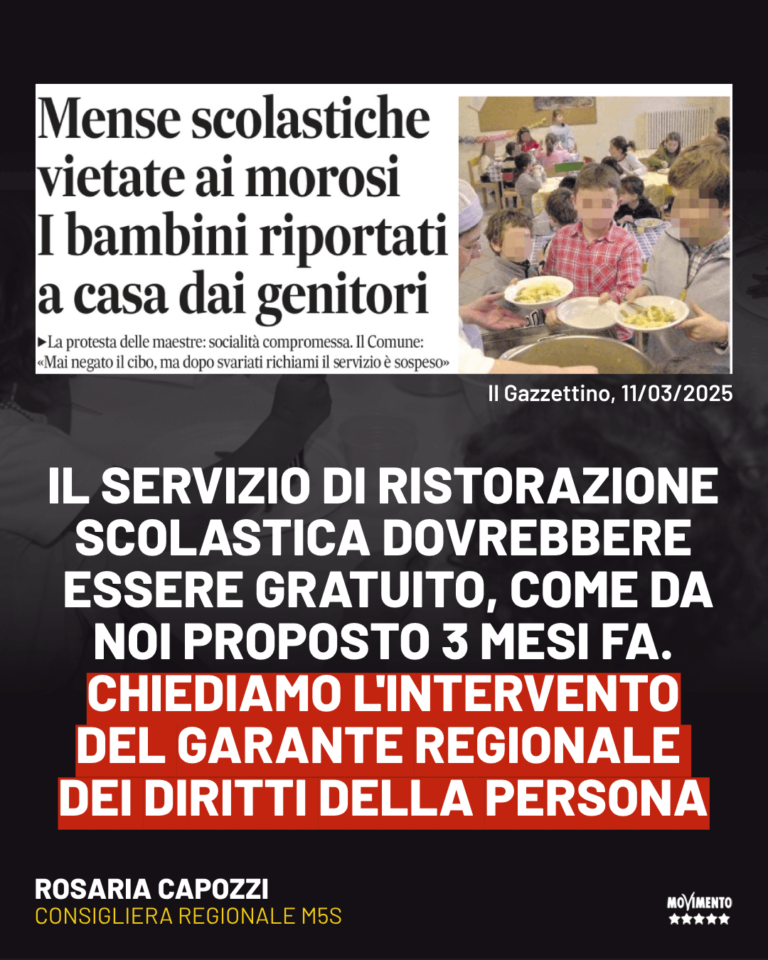 Mense scuola, Capozzi: Assurdo escludere bimbi, Garante intervenga